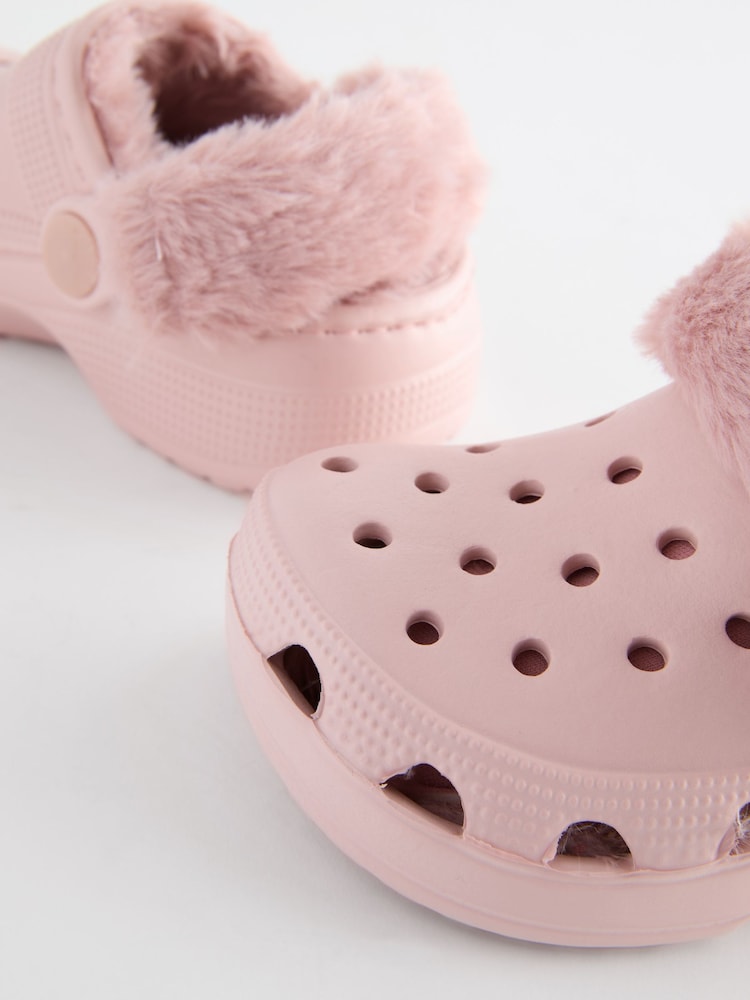 Pink Faux Fur Lined Clog Slippers - Image 4 of 5