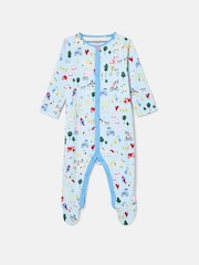 Joules Razamataz Blue Farm Print Cotton Babygrow - Image 1 of 3