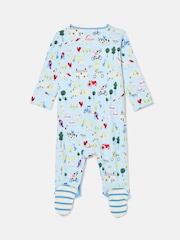 Joules Razamataz Blue Farm Print Cotton Babygrow - Image 3 of 3