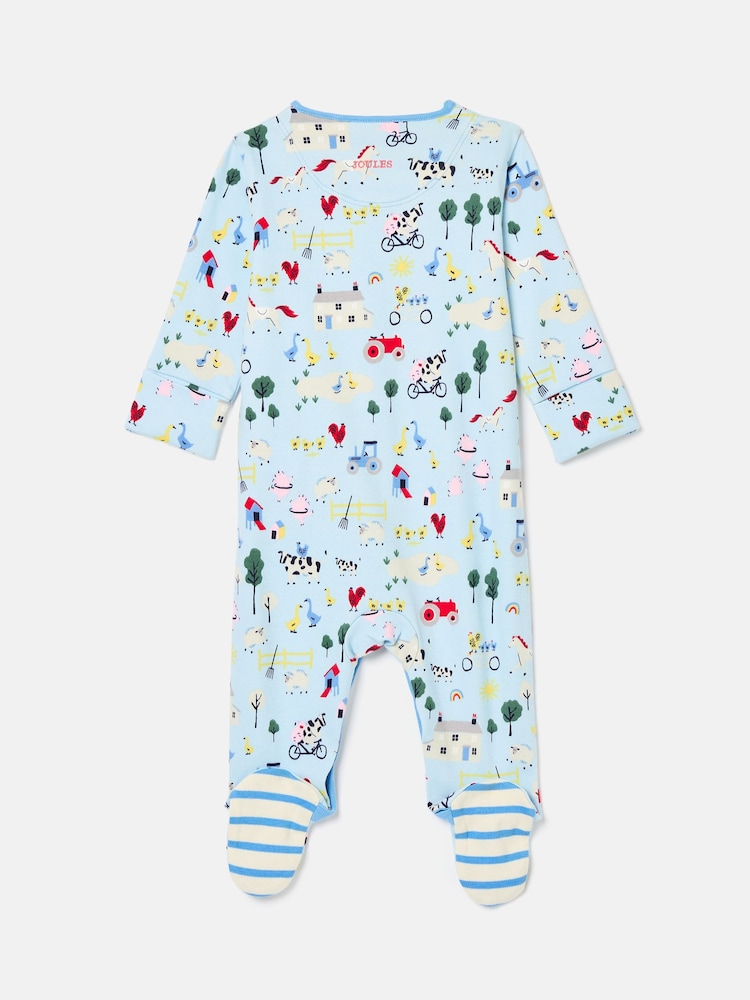 Joules Razamataz Blue Farm Print Cotton Babygrow - Image 3 of 3