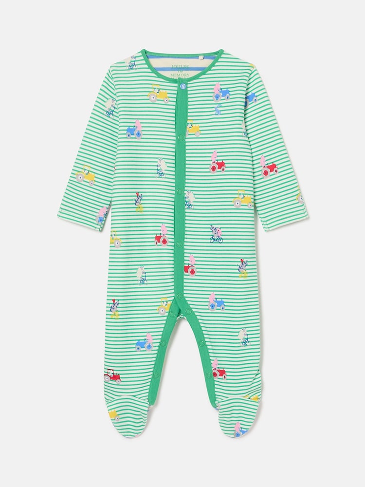 Joules Razamataz Green Farm Print Cotton Babygrow - Image 1 of 4