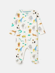 Joules Razamataz Cream Zoo Print Cotton Babygrow - Image 1 of 4