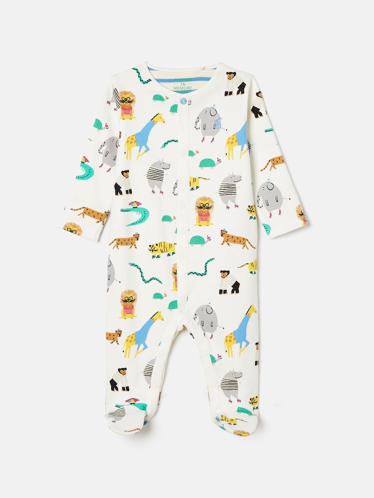 Joules Razamataz Cream Zoo Print Cotton Babygrow - Image 1 of 4
