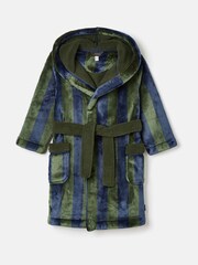 Joules Boys' Montague Green & Blue Stripe Fleece Dressing Gown - Image 1 of 4