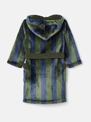Joules Boys' Montague Green & Blue Stripe Fleece Dressing Gown - Image 2 of 4