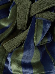 Joules Boys' Montague Green & Blue Stripe Fleece Dressing Gown - Image 4 of 4