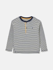 Joules Boys' Arthur Navy & Cream Stripe Henley Top - Image 1 of 2
