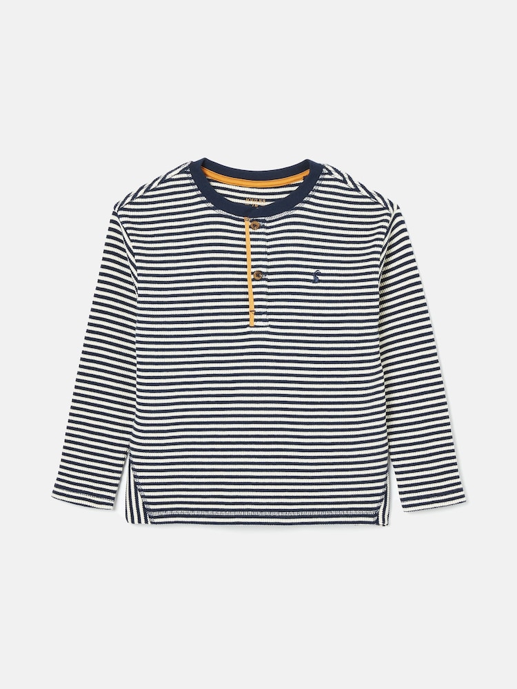Joules Boys' Arthur Navy & Cream Stripe Henley Top - Image 1 of 2