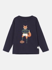 Joules Boys' Finlay Navy Blue Fox Print Artwork Top - Image 1 of 5