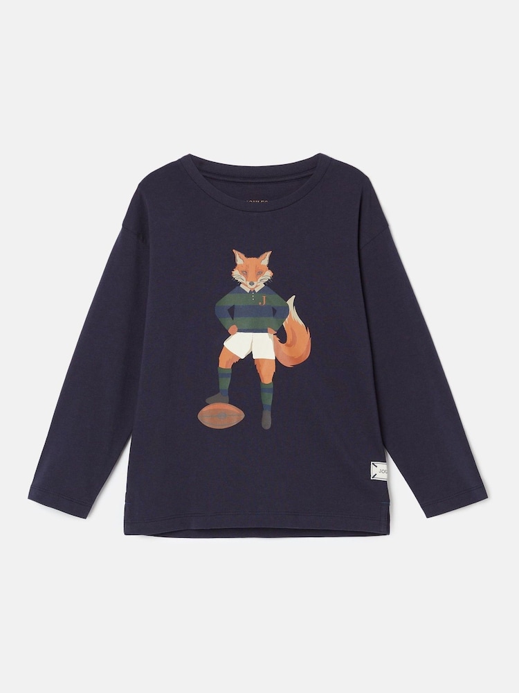 Joules Boys' Finlay Navy Blue Fox Print Artwork Top - Image 1 of 5 Joules Boys' Finlay Navy Blue Fox Print Artwork Top - Image 1 of 5
