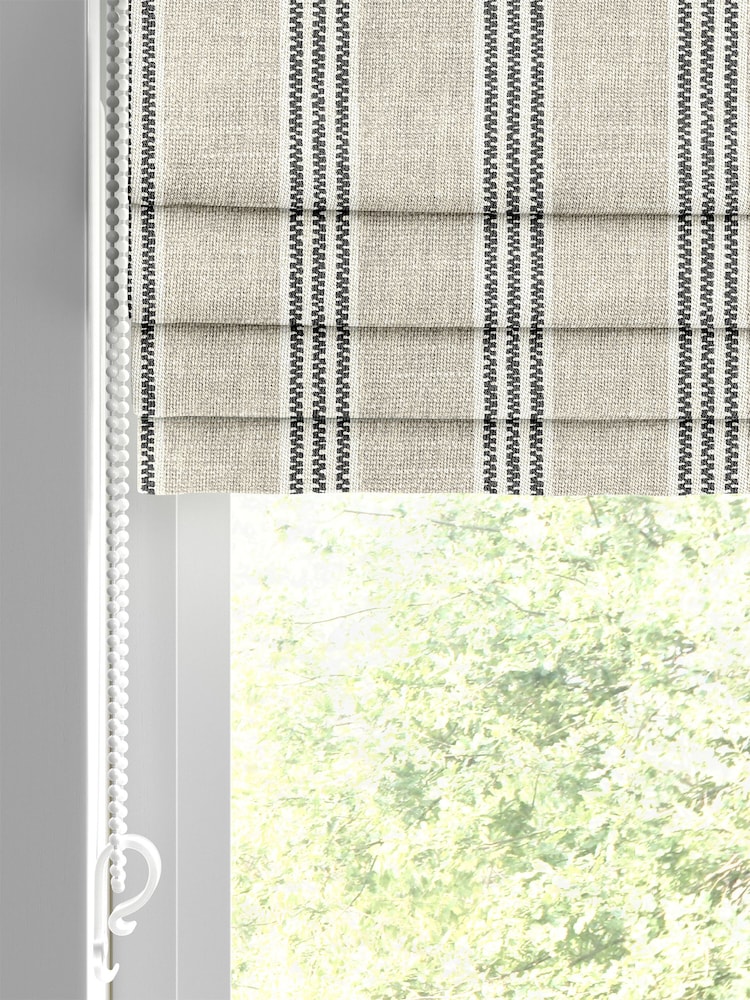 Emily Bond Charcoal Grey George Printed Stripe Made to Measure 100% Cotton Roman Blind - Image 2 of 5