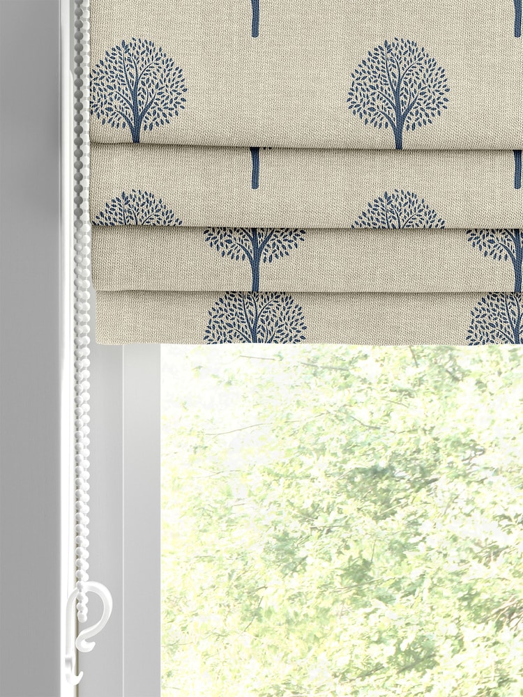 Emily Bond Navy Blue Yew Tree Made to Measure 100% Cotton Roman Blinds - Image 2 of 5