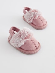Pink Faux Fur Lined Mule Baby Slippers (0-18mths) - Image 1 of 5