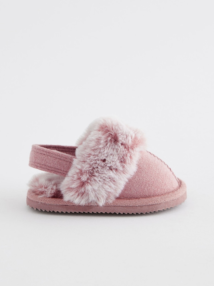 Pink Faux Fur Lined Mule Baby Slippers (0-18mths) - Image 2 of 5