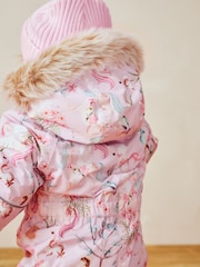 Pink Unicorn Waterproof Faux Fur Trim Printed Snowsuit (3mths-7yrs) - Image 5 of 9