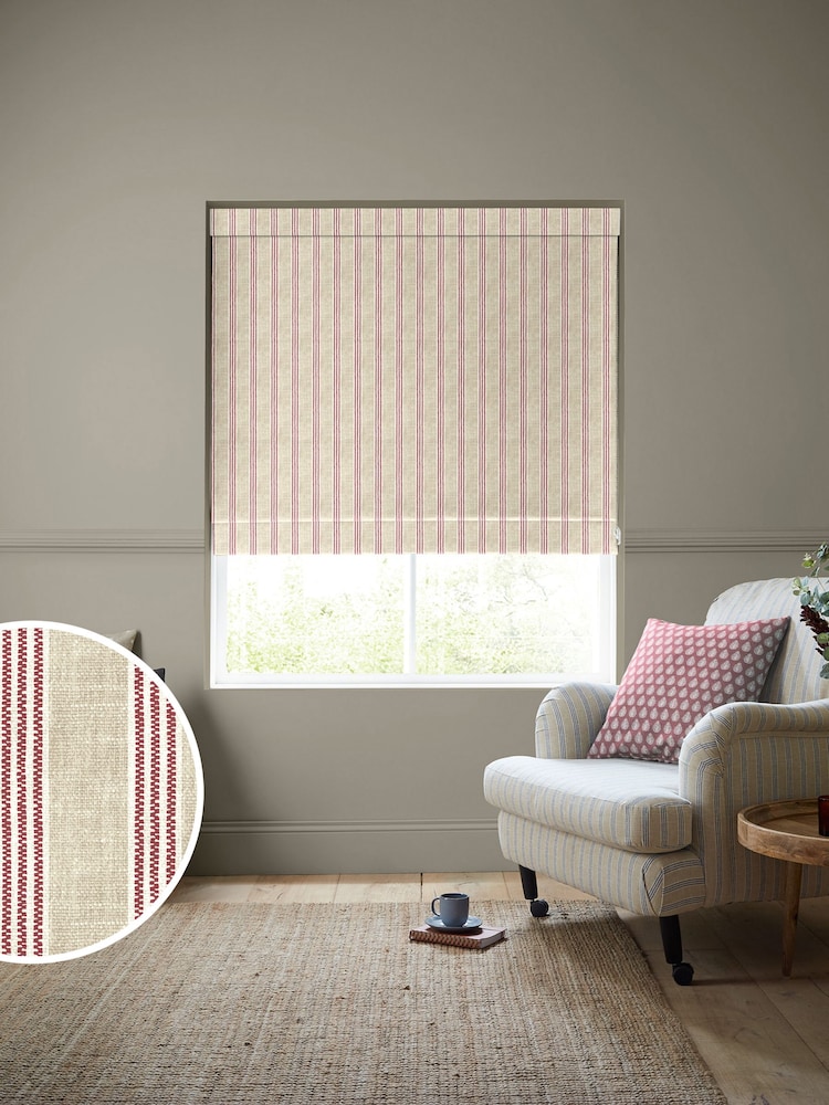 Emily Bond Red George Printed Stripe 100% Cotton Made to Measure Roman Blind - Image 1 of 5