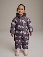Purple Floral Shower Resistant Printed Snowsuit (3mths-7yrs) - Image 1 of 7