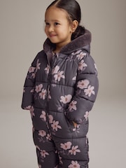 Purple Floral Shower Resistant Printed Snowsuit (3mths-7yrs) - Image 4 of 7