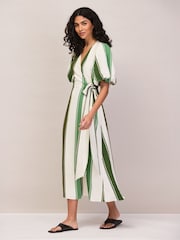 Ro&Zo Petite Stripe Linen Wrap Dress - Imagen 1 de 5