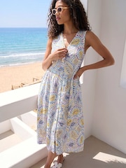 Roman Blue Petite Abstract Print Button Dress - Image 3 of 5