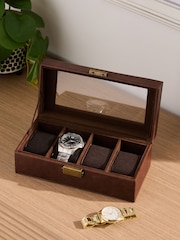 4 Piece Tan Brown Faux Leather Watch Box - Image 1 of 7