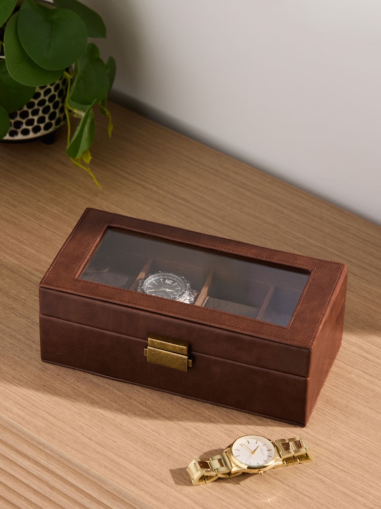 4 Piece Tan Brown Faux Leather Watch Box - Image 2 of 7