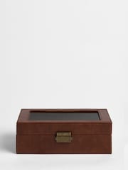 4 Piece Tan Brown Faux Leather Watch Box - Image 4 of 7