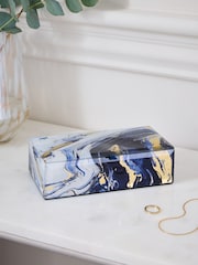 Navy Marble Effect Glass Jewellery Box - Image 1 of 4