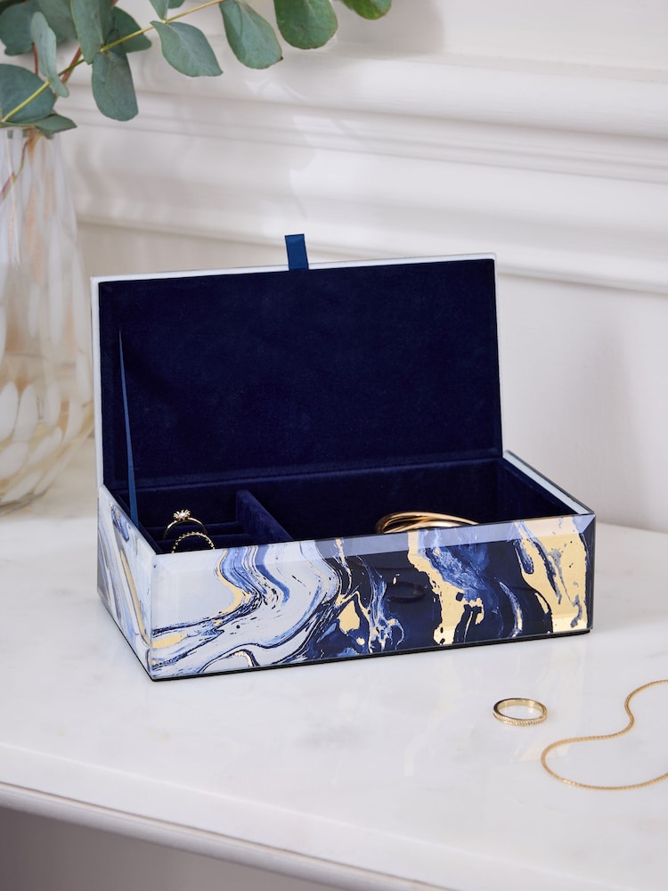 Navy Marble Effect Glass Jewellery Box - Image 2 of 4