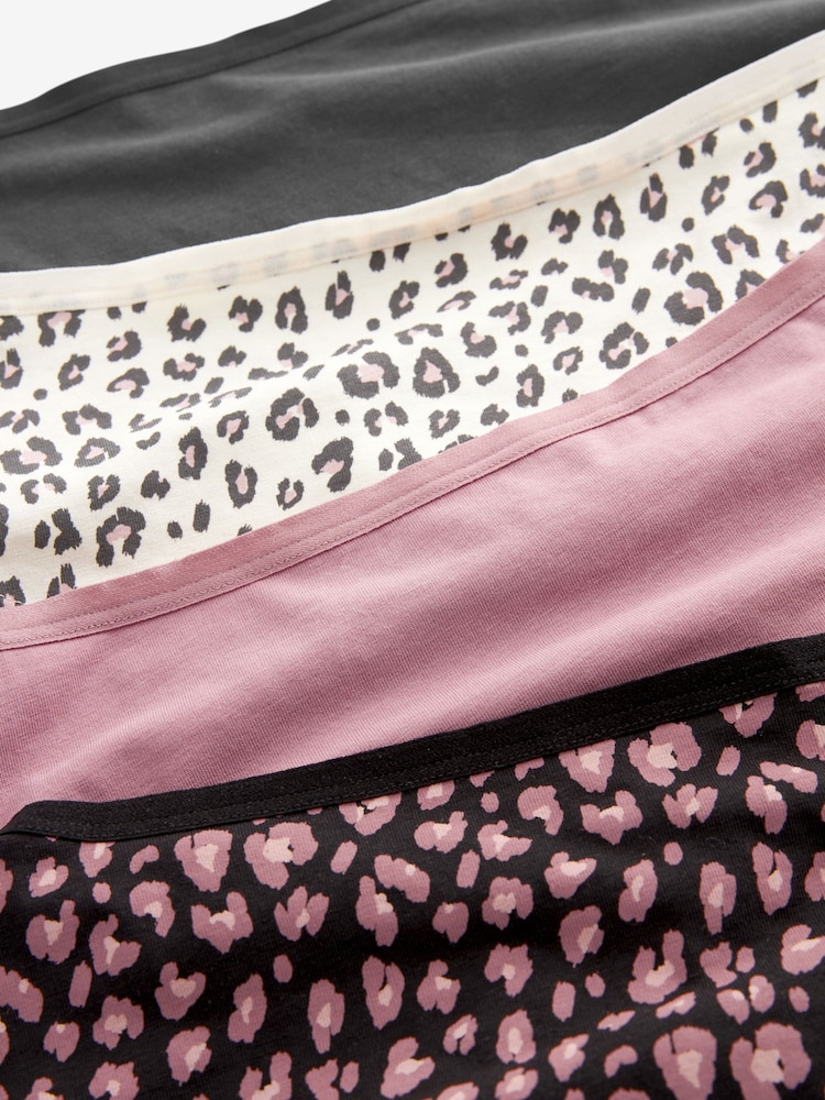Black/Grey/Cream/Pink Printed High Rise High Leg Cotton and Lace Knickers 4 Pack - Image 6 of 6
