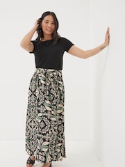 FatFace Black Sascha Mosaic Leaf Midi Skirt - Image 1 of 4