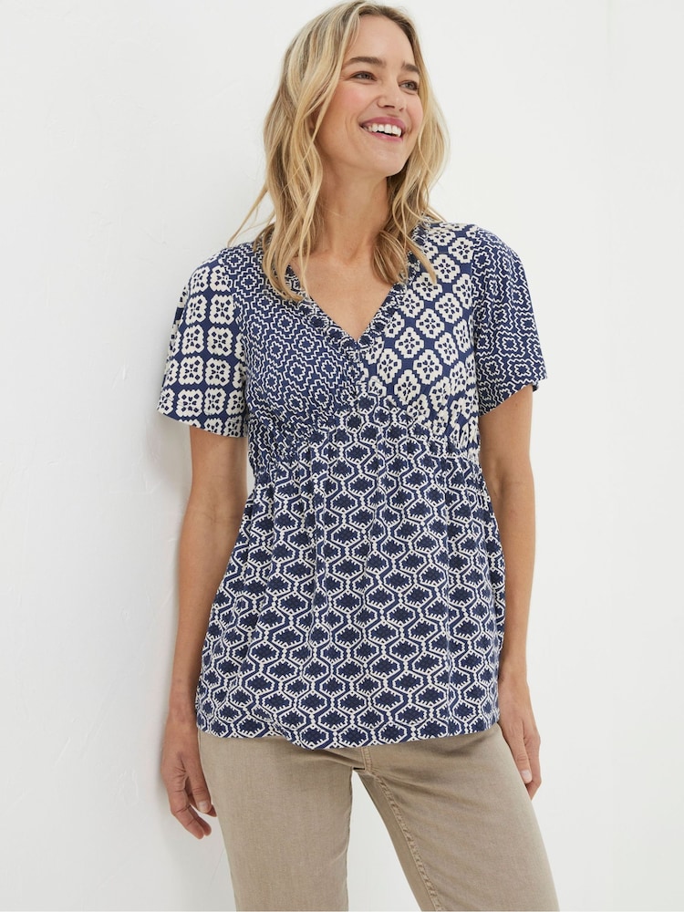 FatFace Blue Frankie Patchwork Geo Blouses - Image 1 of 5 FatFace Blue Frankie Patchwork Geo Blouses - Image 1 of 5