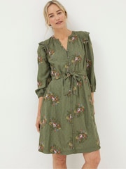 FatFace Green Embroidered Shirt Dress - Image 1 of 5