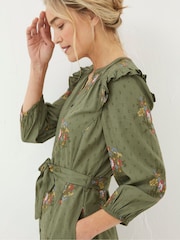 FatFace Green Embroidered Shirt Dress - Image 3 of 5