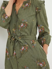 FatFace Green Embroidered Shirt Dress - Image 4 of 5