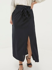 FatFace Sascha Black Midi Skirt With Linen - Image 1 of 5