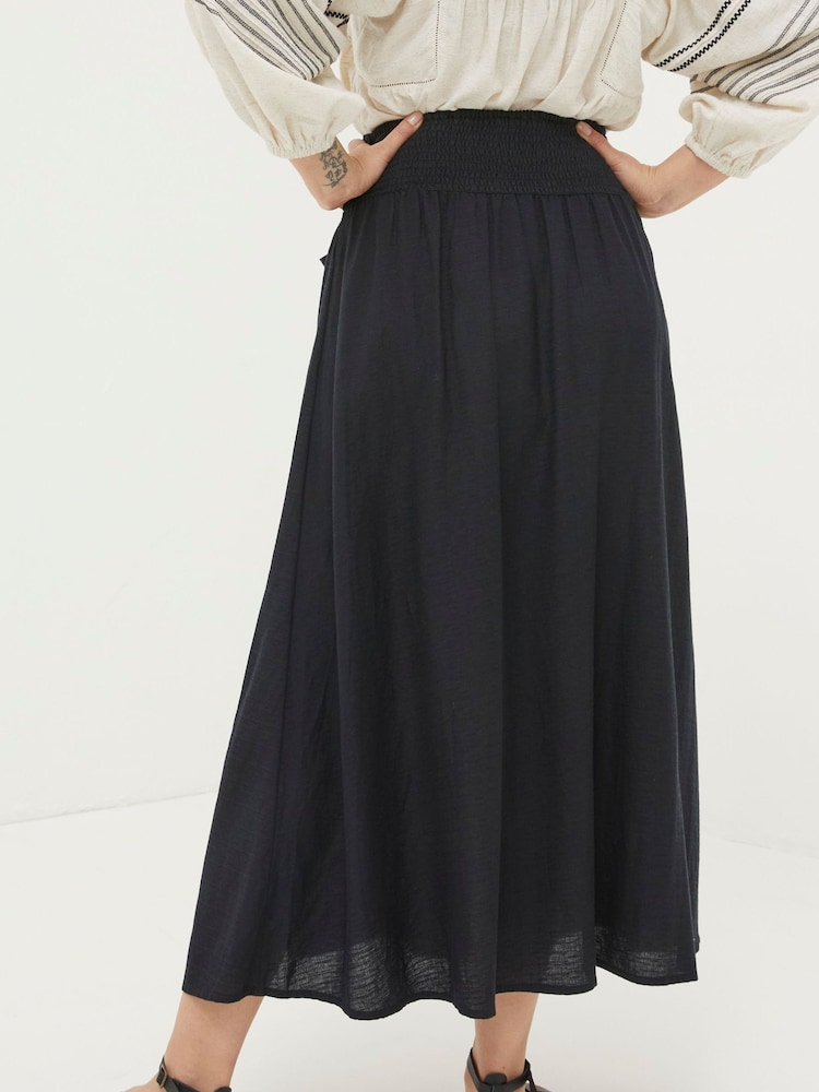 FatFace Sascha Black Midi Skirt With Linen - Image 2 of 5