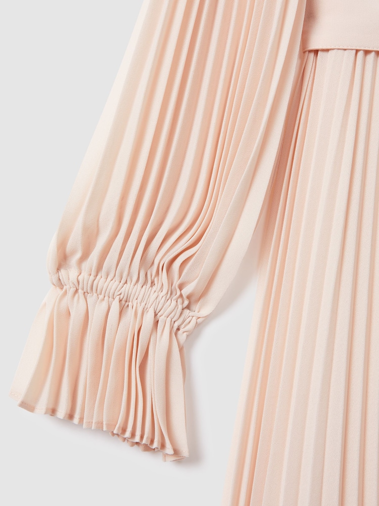Reiss Nude/Black Priya Pleated Belted Midi Dress - Image 5 of 6