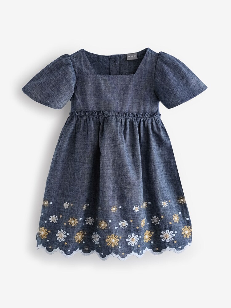 Blue 100% Cotton Flare Sleeve Dress - Image 1 of 1