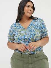 FatFace Blue Savannah Aztec Texture Blouse - Image 1 of 5
