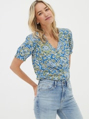 FatFace Blue Savannah Aztec Texture Blouse - Image 3 of 5