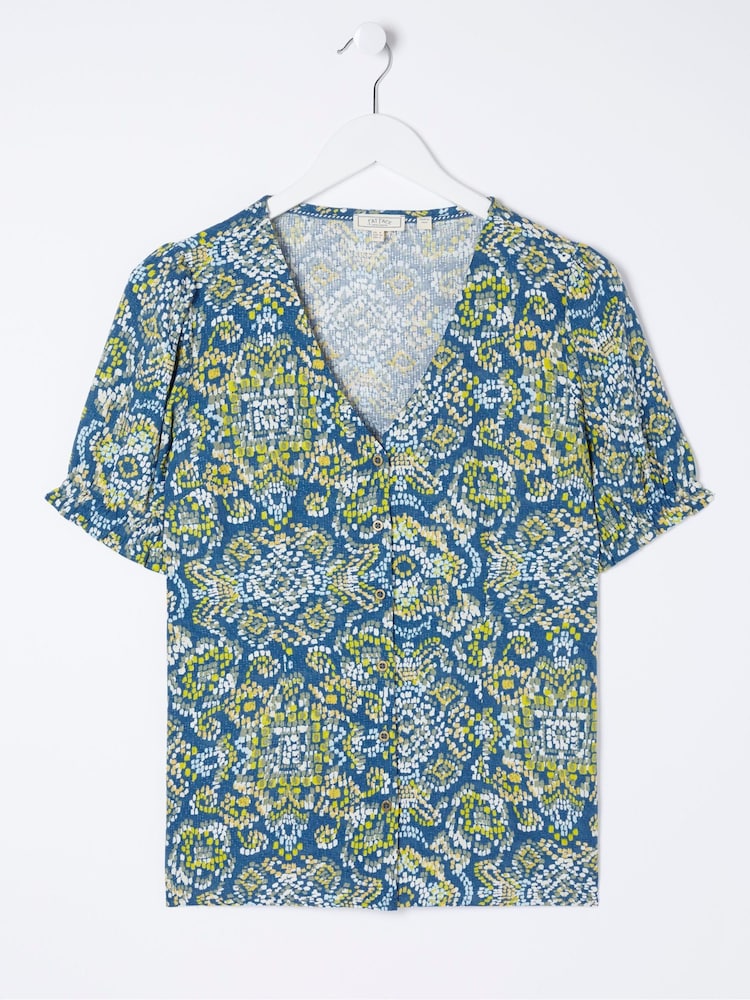FatFace Blue Savannah Aztec Texture Blouse - Image 5 of 5