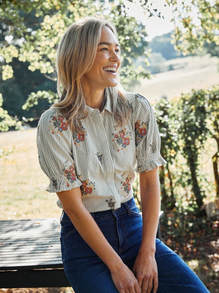 FatFace Natural Embroidered Shirt - Image 1 of 6