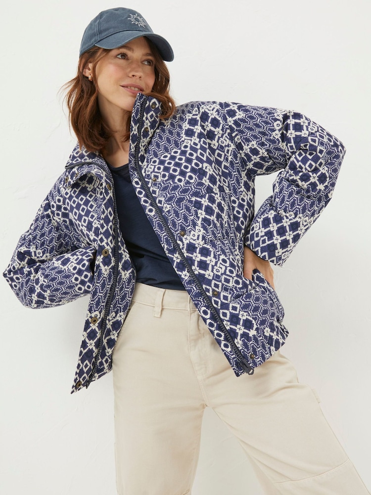 FatFace Peri Blue Patchwork Puffer Jacket - Image 1 of 6