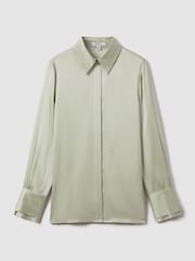 Reiss Green Irina Silk Button-Through Shirt - Image 2 of 6