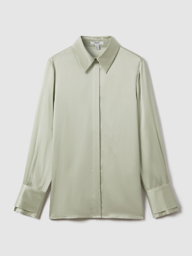 Reiss Green Irina Silk Button-Through Shirt - Image 2 of 6