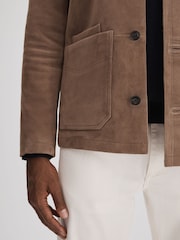 Reiss Mocha Roma Suede Button-Through Jacket - Image 4 of 6