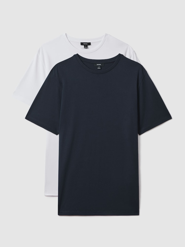 Reiss Navy/White Mikan Pack of Two Crew-Neck T-Shirts - Image 1 of 6 Reiss Navy/White Mikan Pack of Two Crew-Neck T-Shirts - Image 1 of 6