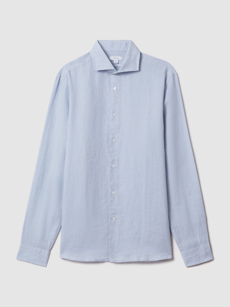 Reiss Light Blue Ruban Linen Button-Through Shirt - Image 2 of 6