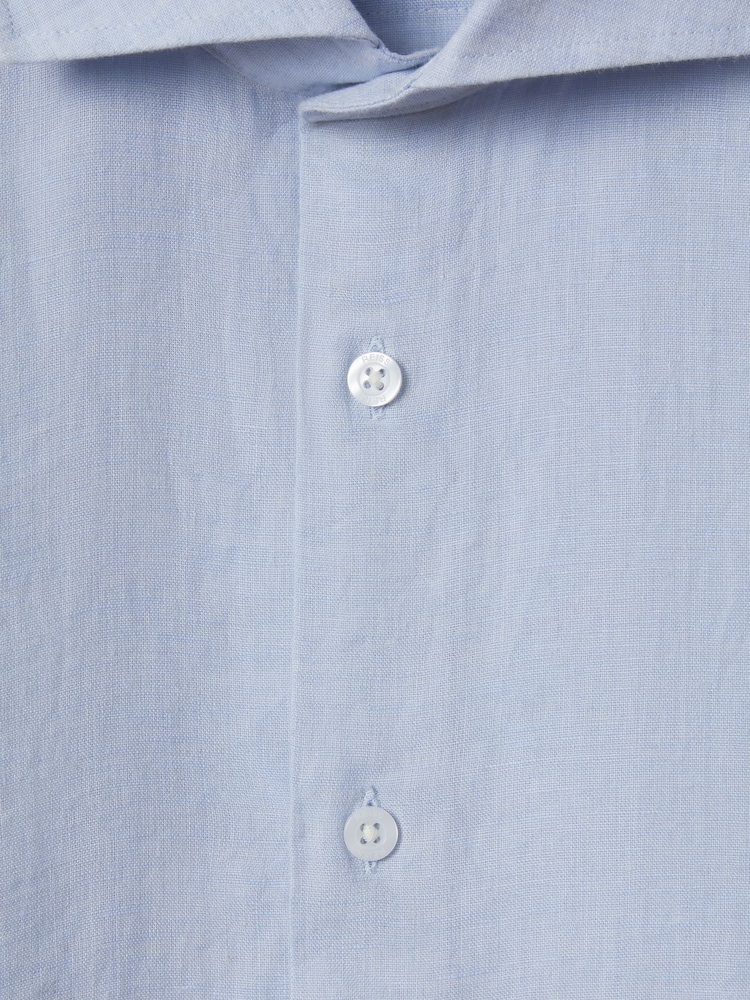 Reiss Light Blue Ruban Linen Button-Through Shirt - Image 6 of 6